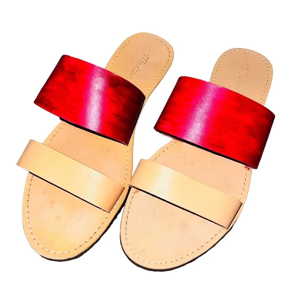 Madewell The Boardwalk Womens 9.5 Sandals Double Strap Slide Brown Leather AH748